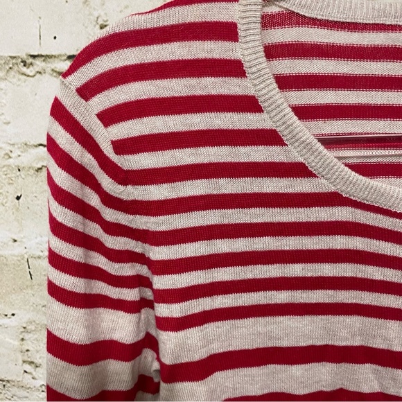 89th & Madison Red Beige Striped Long Sleeve Knit Henley Top - Picture 2 of 4